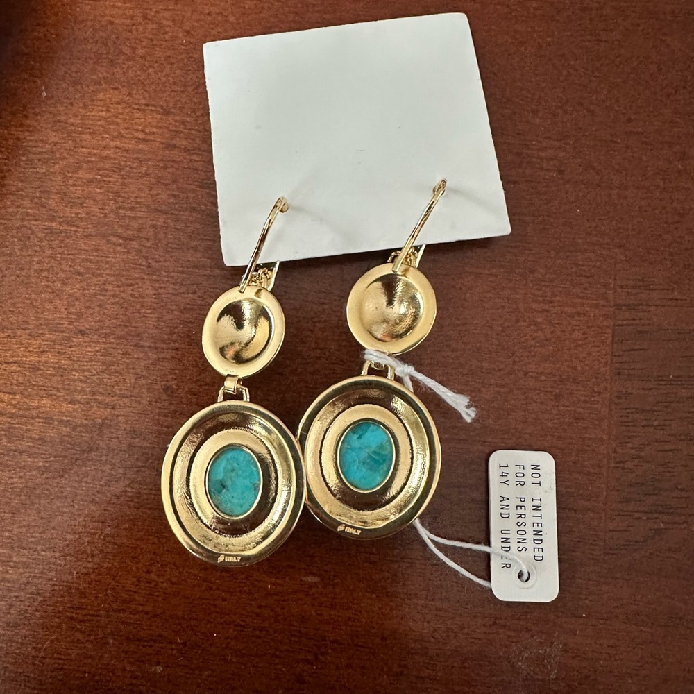 Gold and Turquoise Earrings - Picture 2 of 3